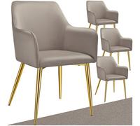 Tectake Dining Chair Avane - Velvet Look, Padded Armchair, High Backrest And High Armrests - Taupe, Set Of 4