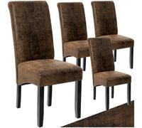 Tectake Dining Chair - Ergonomic Seat Shape, High Backrest, Padded, Faux Leather - Antique Brown