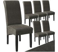 Tectake Dining Chair - Ergonomic Seat Shape, High Backrest, Padded, Faux Leather - Gray Marbled