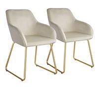tectake Jeane Set of 2 Cream and Gold Velvet Look Dining Chair - Wilko