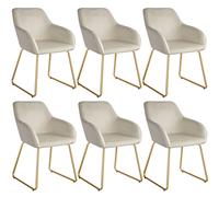 tectake Jeane Set of 6 Cream and Gold Velvet Look Dining Chair - Wilko