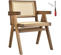Tectake Dining Chair Lizzy With Mid-Century Modern Design, Rattan Backrest And Solid Wood Frame - Light Oak