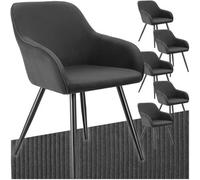 Tectake Dining Chair Marilyn - Corduroy Look, Upholstered, Armchair, Continuous Backrest - Anthracite/black