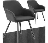 Tectake Dining Chair Marilyn - Corduroy Look, Upholstered, Armchair, Continuous Backrest - Anthracite/black