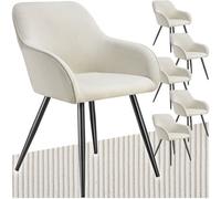 Tectake Dining Chair Marilyn - Corduroy Look, Upholstered, Armchair, Continuous Backrest - Cream/black