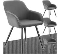 Tectake Dining Chair Marilyn - Corduroy Look, Upholstered, Armchair, Continuous Backrest - Grey/black