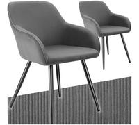 Tectake Dining Chair Marilyn - Corduroy Look, Upholstered, Armchair, Continuous Backrest - Grey/black