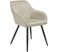 Tectake 1 Chair Marilyn - Velvet Look, Quilted, Continuous Backrest, Slim Steel Legs - Cream/black