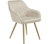 Tectake 1 Dining Chair Marilyn - Quilted Velvet, Continuous Backrest, Gold Steel Legs - Cream/gold