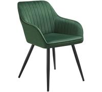 Tectake 1 Chair Marilyn - Velvet Look, Quilted, Continuous Backrest, Slim Steel Legs - Dark Green / Black