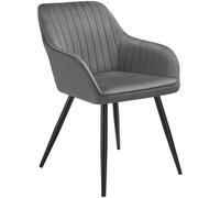 Tectake 1 Chair Marilyn - Velvet Look, Quilted, Continuous Backrest, Slim Steel Legs - Grey/black