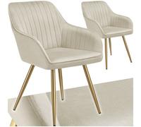 Tectake Dining Chair Marilyn - Quilted Velvet, Continuous Backrest, Gold Steel Legs - Cream/gold, Set Of 2