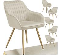 Tectake Dining Chair Marilyn - Quilted Velvet, Continuous Backrest, Gold Steel Legs - Cream/gold, Set Of 6