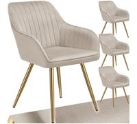 Tectake Dining Chair Marilyn - Quilted Velvet, Continuous Backrest, Gold Steel Legs - Taupe/gold