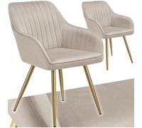 Tectake Dining Chair Marilyn - Quilted Velvet, Continuous Backrest, Gold Steel Legs - Taupe/gold