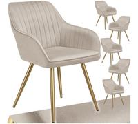 Tectake Dining Chair Marilyn - Quilted Velvet, Continuous Backrest, Gold Steel Legs - Taupe/gold, Set Of 6