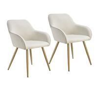 Tectake Set Of 2 Dining Chair Marilyn - Corduroy Look, Upholstered, Armchair, Continuous Backrest - Cream/gold
