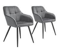 Tectake Set Of 2 Dining Chair Marilyn - Velvet Look, Quilted Pattern - Grey/black