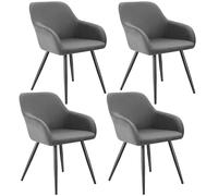 Tectake Dining Chair Marilyn - Corduroy Look, Upholstered, Armchair, Continuous Backrest - Grey/black