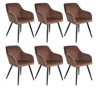 Tectake Set Of 6 Dining Chair Marilyn - With Armrests, Padded, Velvet Look, Black Steel Legs - Brown/black