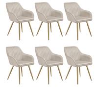 Tectake Set Of 6 Dining Chair Marilyn - Quilted Velvet, Continuous Backrest, Gold Steel Legs - Taupe/gold