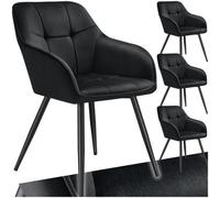 Tectake Dining Chair Marilyn - Velvet Look, Quilted Pattern - Black/black, Set Of 4