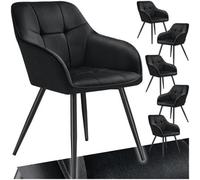 Tectake Dining Chair Marilyn - Velvet Look, Quilted Pattern - Black/black, Set Of 6