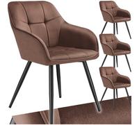 Tectake Dining Chair Marilyn - Velvet Look, Quilted Pattern - Brown/black, Set Of 4