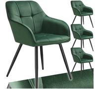 Tectake Dining Chair Marilyn - Velvet Look, Quilted Pattern - Dark Green / Black, Set Of 4