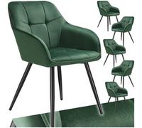 Tectake Dining Chair Marilyn - Velvet Look, Quilted Pattern - Dark Green / Black