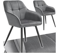 Tectake Dining Chair Marilyn - Velvet Look, Quilted Pattern - Grey/black, Set Of 2