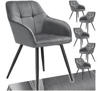 Tectake Dining Chair Marilyn - Velvet Look, Quilted Pattern - Grey/black, Set Of 6