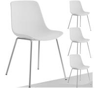 Tectake Dining Chair Mave - Large Plastic Seat, Ergonomic, High Backrest, 120 Kg Load Capacity - White/chrome