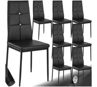 Tectake Dining Chair Set - High Backrest, Slim Steel Legs & Rhinestone Highlights - Black, Set Of 8