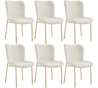 Tectake Dining Chairs Tessa Set Of 6 - Cushioned, Boucle Fabric, Ergonomic, High Backrest, White