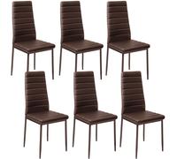 Tectake Set Of 6 Dining Chairs - High Backrest, Padded, Synthetic Leather - Cappuccino