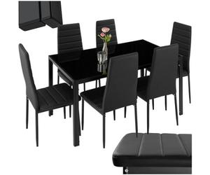 Tectake Dining Table And Chairs Brandenburg - 6 Chairs & 1 Table, Faux Leather Cover - Black/black