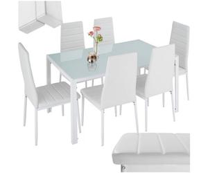 Tectake Dining Table And Chairs Brandenburg - 6 Chairs & 1 Table, Faux Leather Cover - White/white