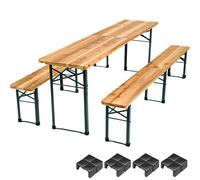 Foldable Dining Table Set with Benches Durable Fir Wood 3 Piece Compact Design