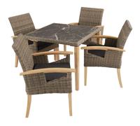Tarent Rattan Garden Table and Four Chairs Set - Natural, none