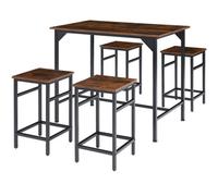 Edinburgh Dining Table Set with Four Bar Stools - Dark Wood, none