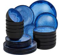 tectake Dinner Set Mare In Glazed Stoneware For 6 People, Dishwasher-Safe in Blue TECTAKE Blue One Size