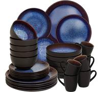 tectake Dinner Set Mare In Glazed Stoneware For 6 People, Dishwasher-Safe in Blue TECTAKE Blue One Size