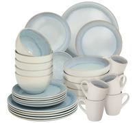 tectake® 30-Piece Stoneware Dinner Set for 6 People, In inner Plates, Bowls & Mugs in Glazed Stoneware, Microwave- & Dishwasher-Safe Tableware, Handcrafted Maritime-Style Crockery Set - Grey