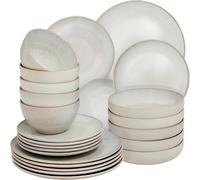 tectake Dinner Set Mare In Glazed Stoneware For 6 People, Dishwasher-Safe in Light Sand TECTAKE Light Sand