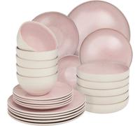 tectake Dinner Set Mare In Glazed Stoneware For 6 People, Dishwasher-Safe in Rose TECTAKE Rose One Size