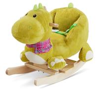 tectake® Dinosaur Rocking Horse with Soft Plush Cover, Stable Wooden Rocking Horse with High Backrest, Wooden Runners & Seat Belt, Ride on Dinosaur with Sound Effect for Kids Aged 12+ Months - Green
