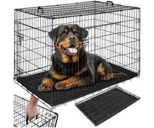 Tectake Dog Crate Luna - Foldable, Robust Steel Mesh, Double Locked Doors 121.5 X 75.5 X 80.5 Cm - Black Without Partition Wall