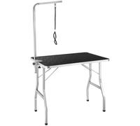tectake® Dog Grooming Table with Height-Adjustable Grooming Arm & 1 Rotatable Leash, Foldable Pet Grooming Table with Non-Slip Surface, Sturdy Frame & 60 kg Load Capacity for Dogs & Cats - Black/Grey