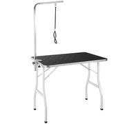 tectake® Dog Grooming Table with Height-Adjustable Grooming Arm & 1 Rotatable Leash, Foldable Pet Grooming Table with Non-Slip Surface, Sturdy Frame & 60 kg Load Capacity for Dogs & Cats - Black/White